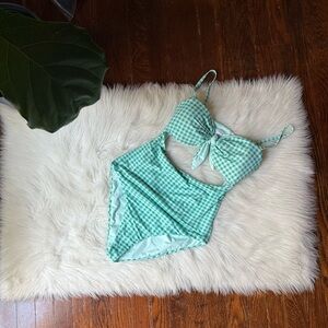 WET Green Gingham One Piece Swimsuit Monokini NWOT